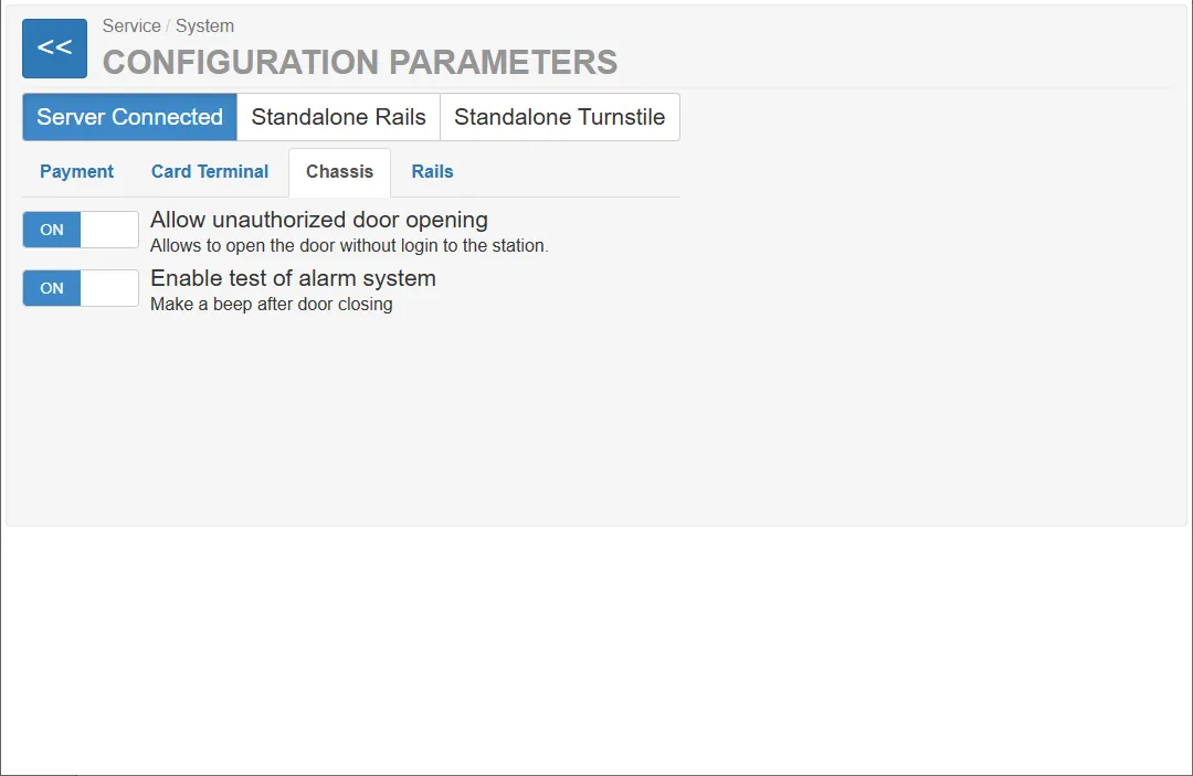 Configuration Parameters Page. Chassis Tab